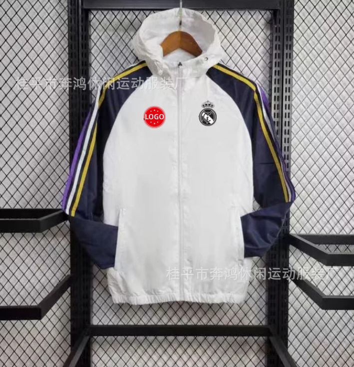2526 chaqueta de fútbol con capuz nueva chaqueta de calentamiento a prueba de viento Barcelona Arsenal Real Madrid Manchester United chaqueta deportiva
