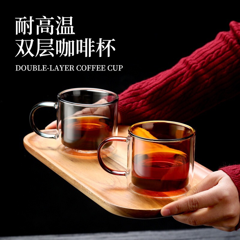 双层高硼硅玻璃杯家用喝水杯咖啡杯泡茶杯马克杯水杯套装耐高温|undefined