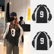 韩国lesserafim许允真同款9号星星美式复古球衣宽松长袖T恤衫男女
