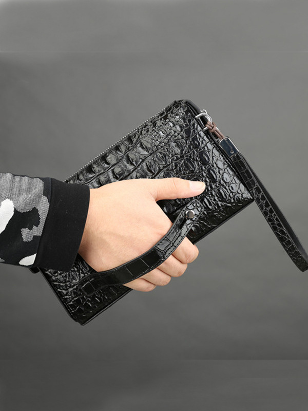 Men's Crocodile Pattern Leather Clutch Bag For Business And Casual_voghion.com