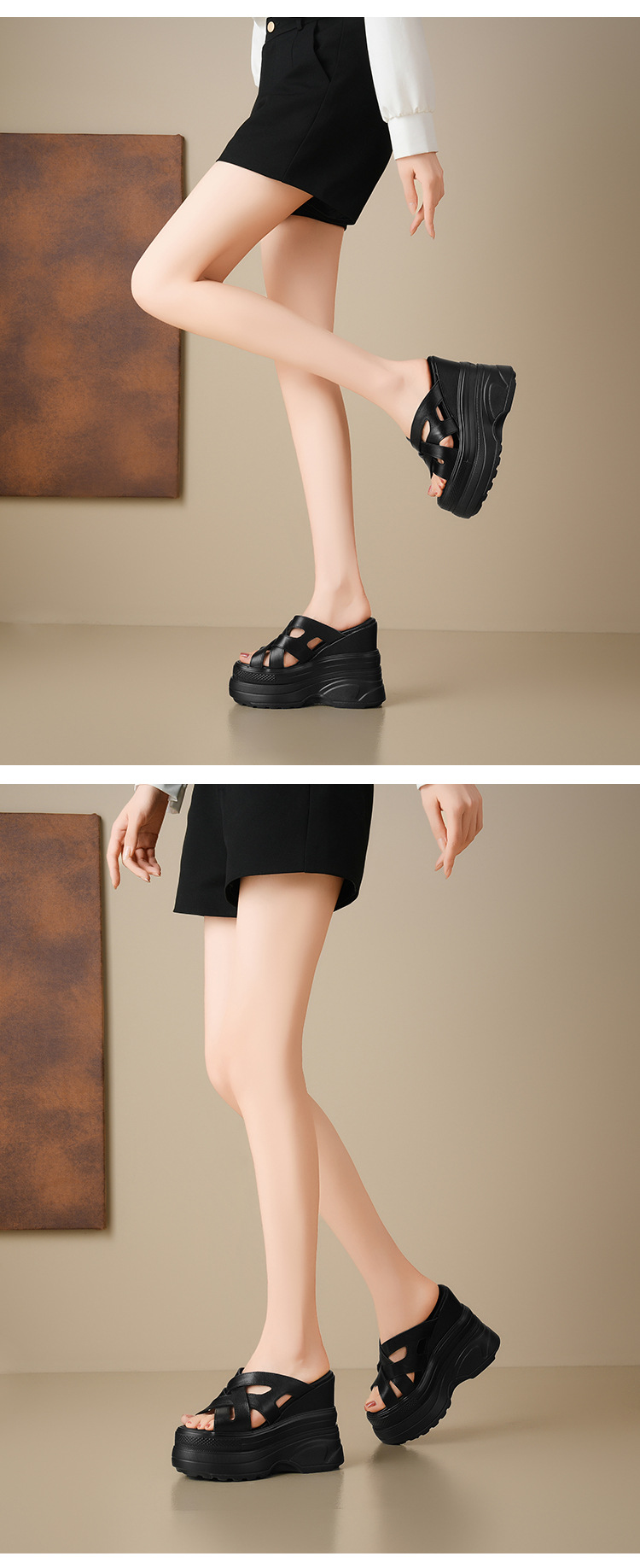 Sandal đế xuồng cao gót 14 cm quai chéo hở mũi mùa hè — Màu nâu, Màu đen, Màu trắng chi tiết 12