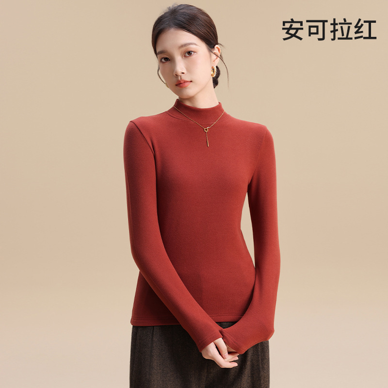 富欣娜280克羊绒半高领打底衫女秋冬新款加绒加厚保暖上衣可外穿|undefined