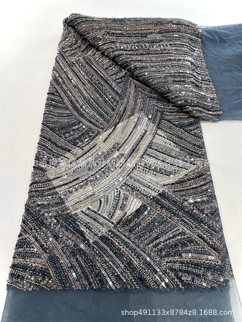 Fabrica de malla de encaje de bordado de cuatro perlas de alta calidad de moda de lujo vestido de cena de dama de moda tela