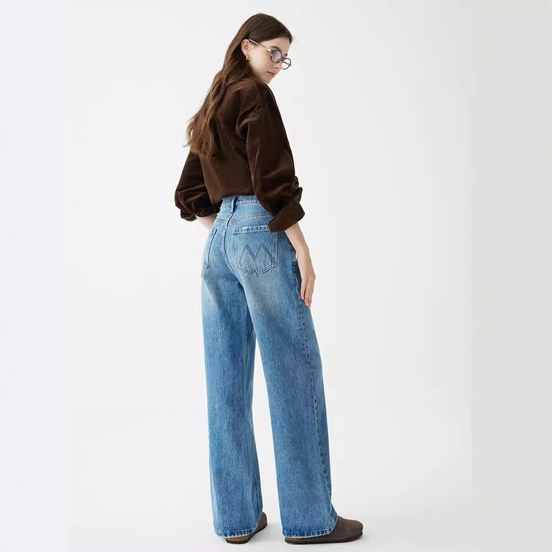 Mbb High-End High-Waisted Jeans for Women, Spring and Autumn 2026 New American-Style Cropped Wide-Leg Pants, Loose Straight-Leg Long Pants