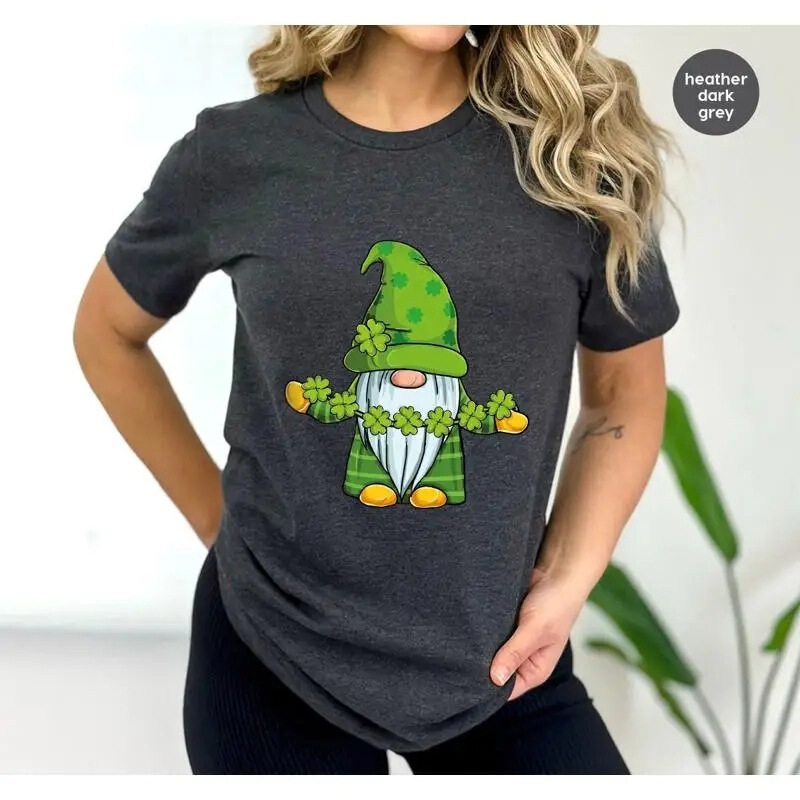 Cross-Border St. Patrick's Day Gnome T-Shirt, Cute Irish Girl Child with Shamrock Sweatshirt