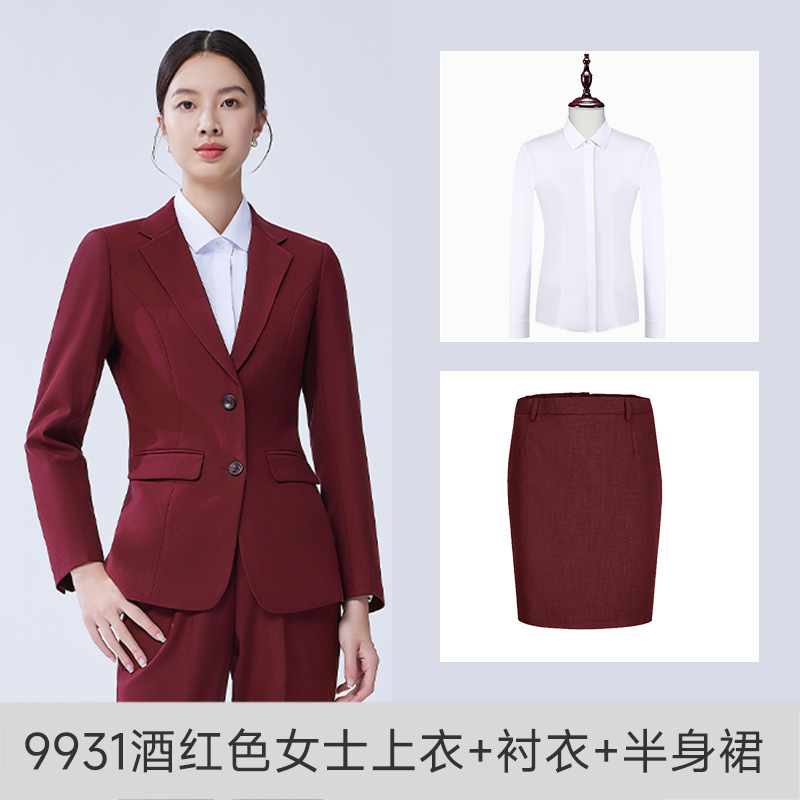 여성 버건디(재킷+스커트)+화이트 셔츠