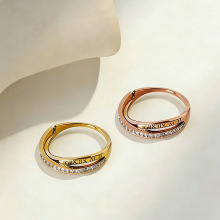 气质个性钛钢戒指女小众高级镶钻罗马18k玫瑰金网红ins指环潮饰品