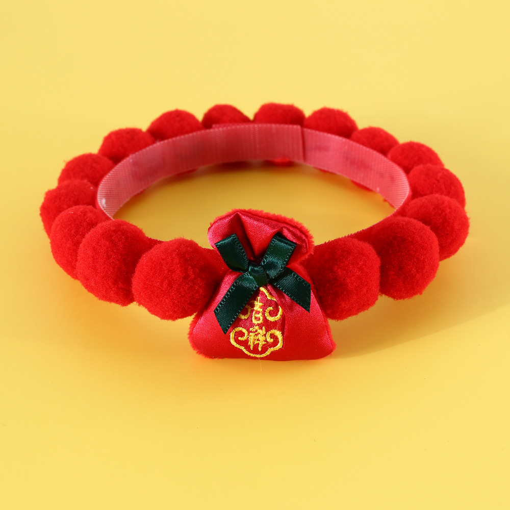 Mascotas gatos perros Teddy bolsas bordadas de Año Nuevo para atraer dinero collar de pelota felino Teddy Festival de Primavera accesorios collar de celebración