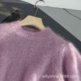 Цветной брендовый свитер, трикотажные нарукавники, круглый воротник, рукава фонарики