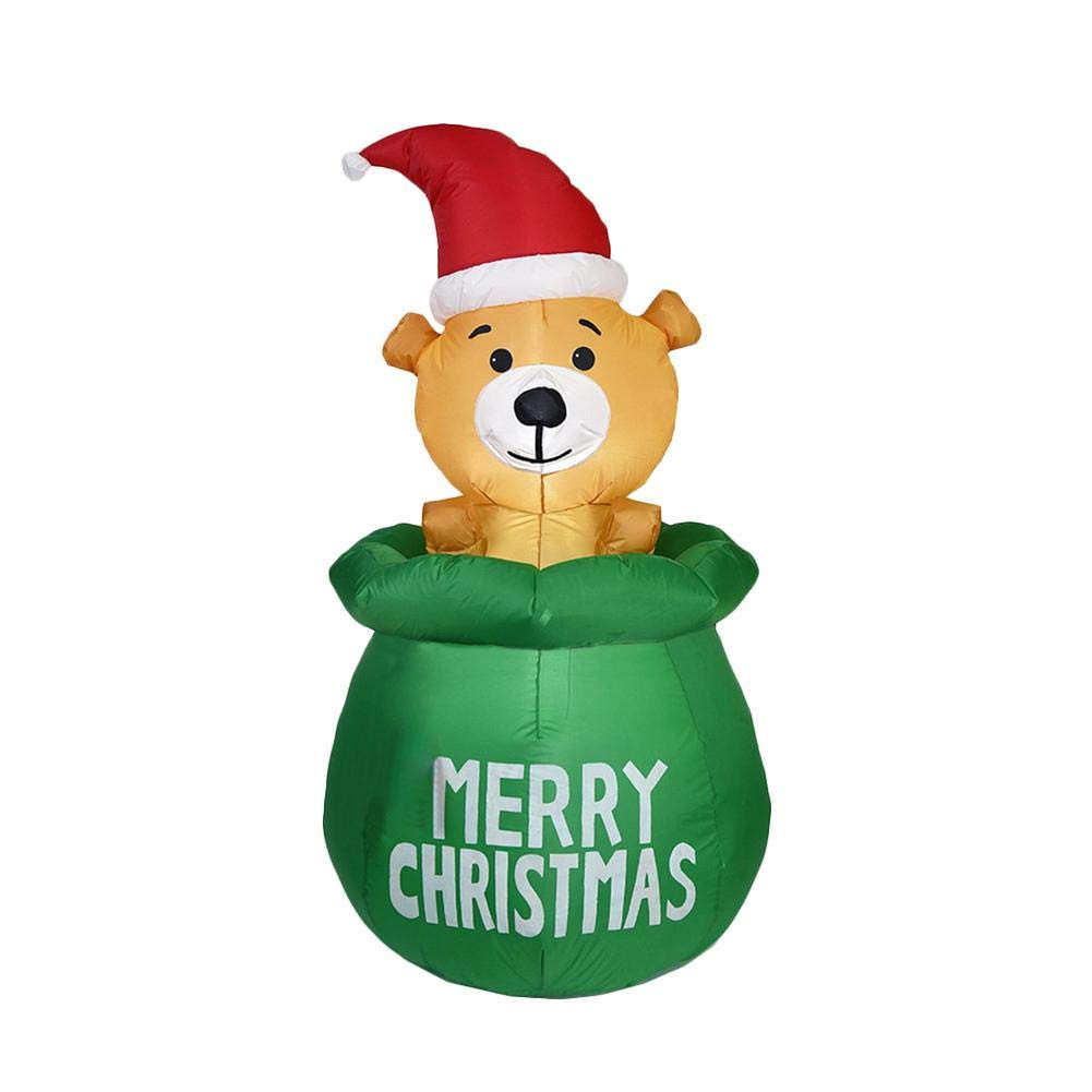 Oso de bolsillo luminoso inflable transfronterizo de 1,5 m con sombrero de Navidad inflable accesorios de escena navideña decoraciones navideñas
