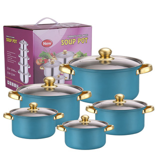 Stainless steel colorful 10-piece set pot soup pot hot pot stainless steel soup pot steamer gift kitchenware cross-border exclusive