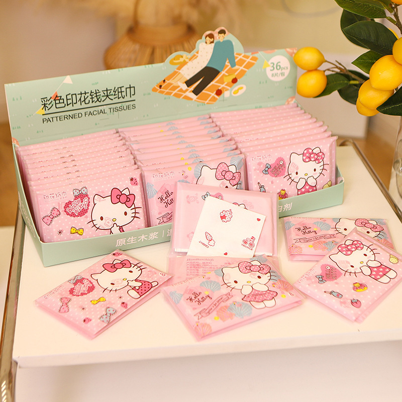 Creative fashion printed tissue portable Purse Wallet cartoon handkerchief paper napkin support consignment 36 packs gift box
