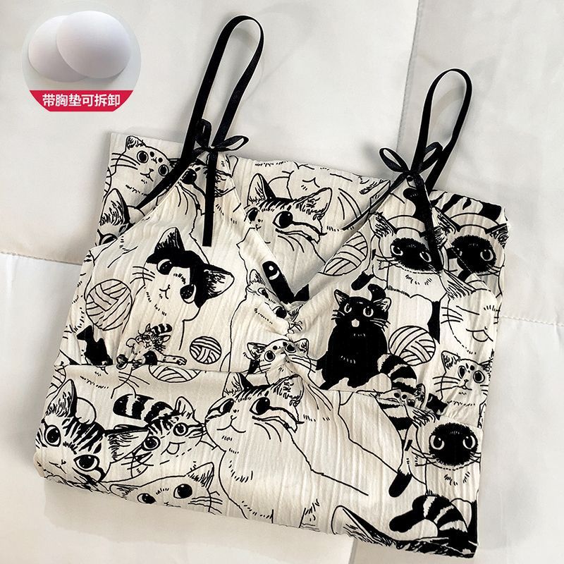 Pijama de verano giratorio desmontable con cojín de pecho dulce lindo vestido de algodón arrugado ropa para el hogar