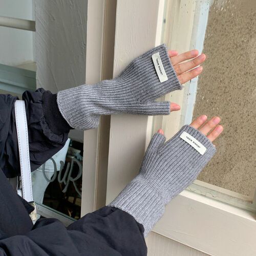 Autumn and winter new solid color half-finger wool gloves for women warm fingerless student gloves for women autumn and winter