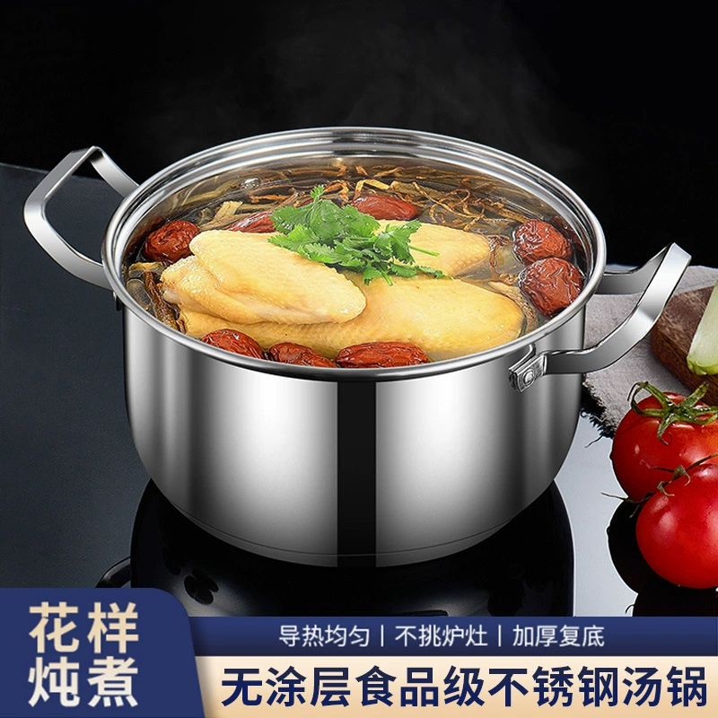 Кастрюля Stock Pot из нержавеющей стали для супов и рагу, индукция/газ, толстостенная, большой объём, 22/24/26 см