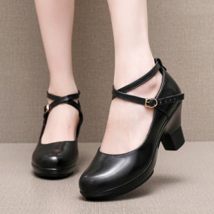 Cross Strap Adult Outdoor Dance Shoes Thick Heeled High Heeled Waterproof Platform Middle Heeled Square Dance Shoes Model Show Shoes Women