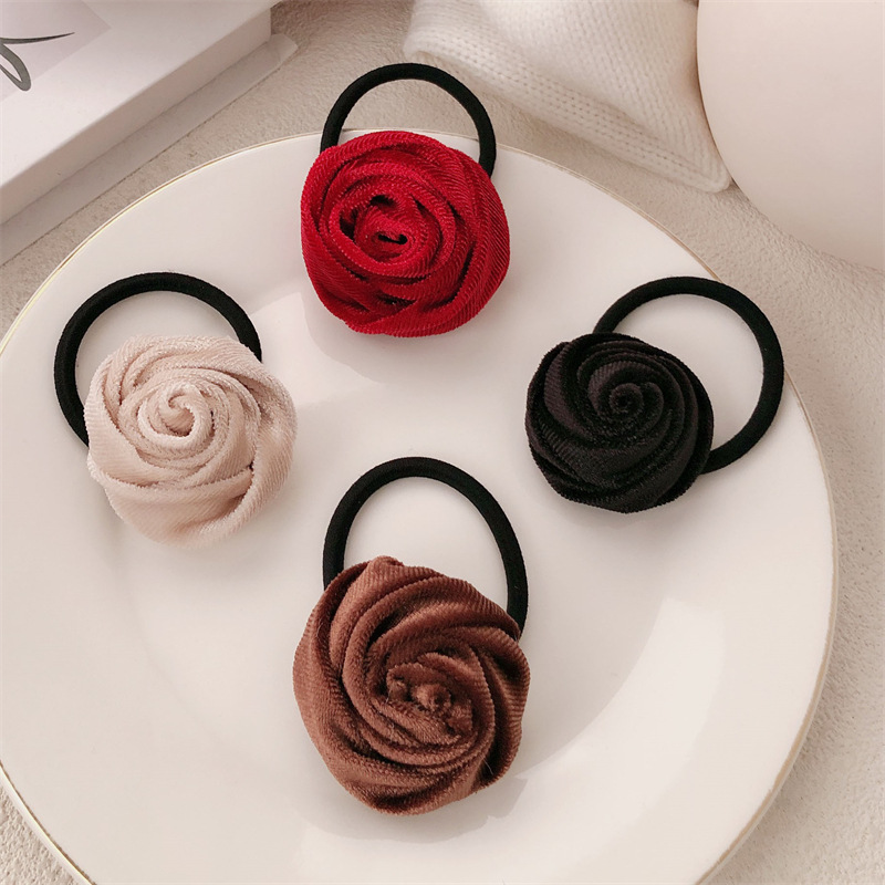 Nuevo estilo coreano de otoño y invierno de seda minimalista flores de cabello anillo de cabello cuerdas de cabello flores de cola de caballo cuerdas de cabello mujeres
