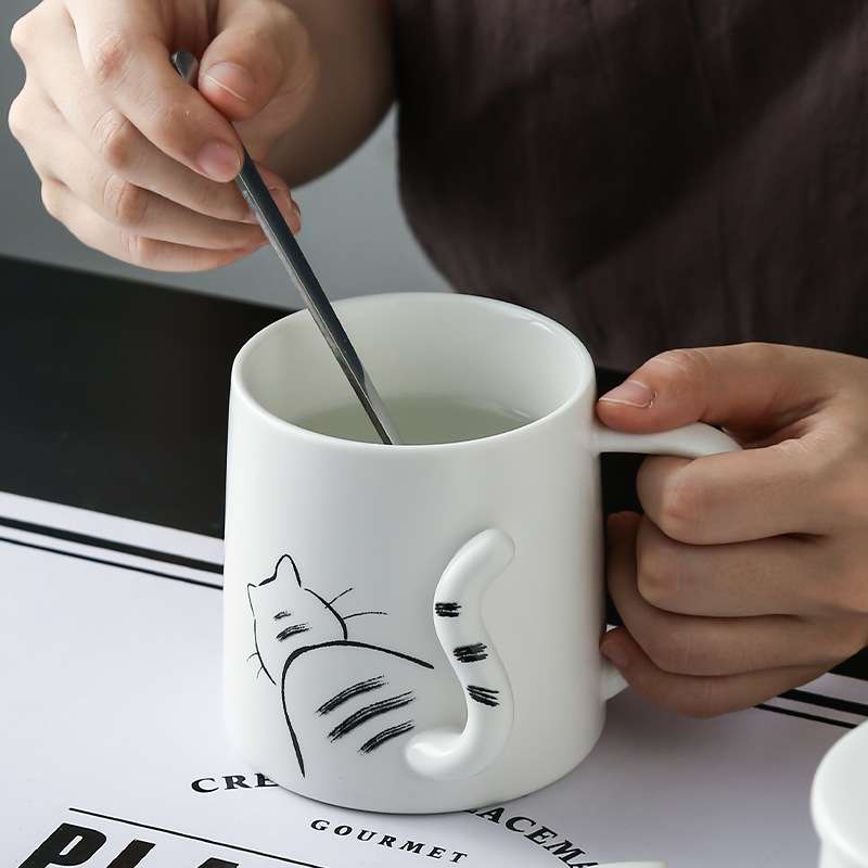 Taza de Cerámica Gato Tridimensional, Taza de Agua/Té/Café para Hogar u Oficina, Regalo de Graduación