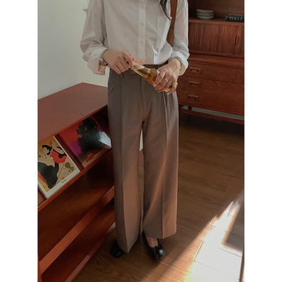 素色简约百搭女装休闲裤2021秋冬东大门新款高腰直筒裤长裤2628
