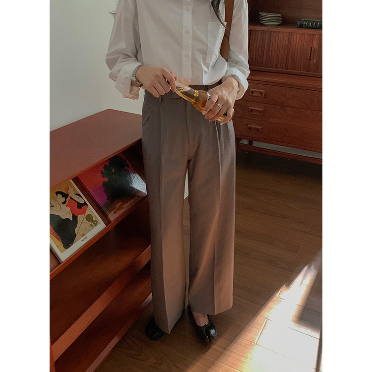 素色简约百搭女装休闲裤2021秋冬东大门新款高腰直筒裤长裤2628