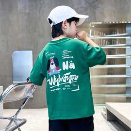 男大童夏装白色卡通短袖T恤2026新款儿童男孩夏季帅气半袖上衣潮