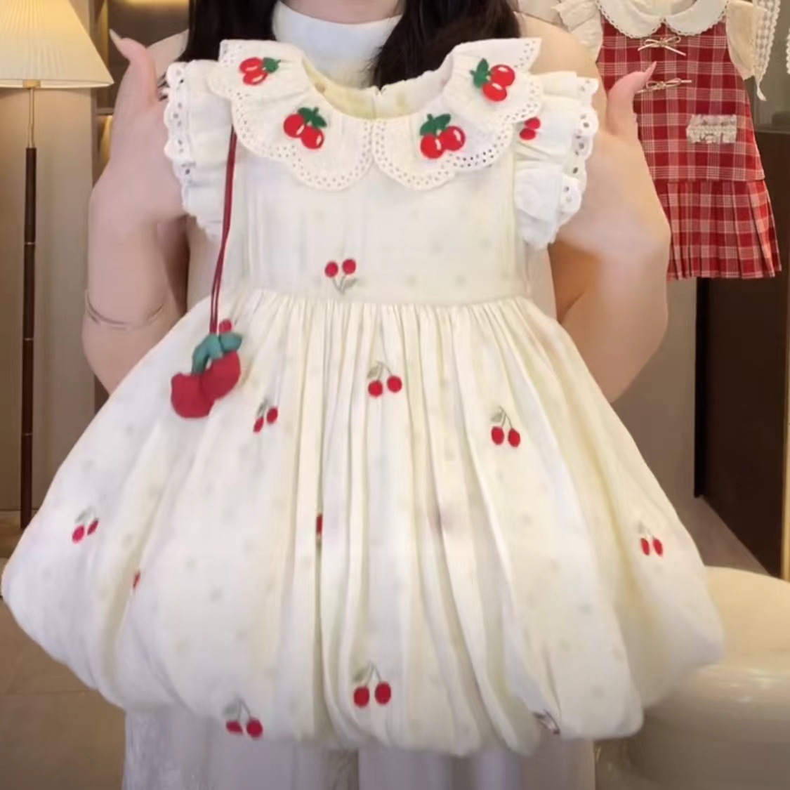 [Bolsos gratis] Vestido floral de cereza para niñas, tesoro femenino, vestido de princesa de capullo de flores de estilo extranjero, falda de verano de bebé