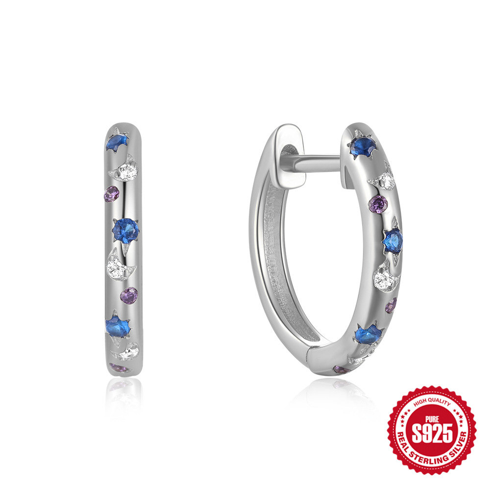 Inlay Design 1 Pair 925 Sterling Silver Zircon Heart Shape Earrings