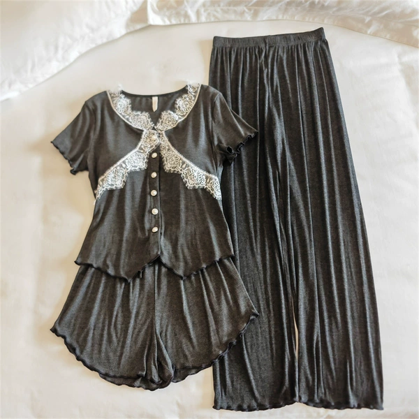 Short-sleeved three-piece set 33018# dark gray (fixed chest pad)