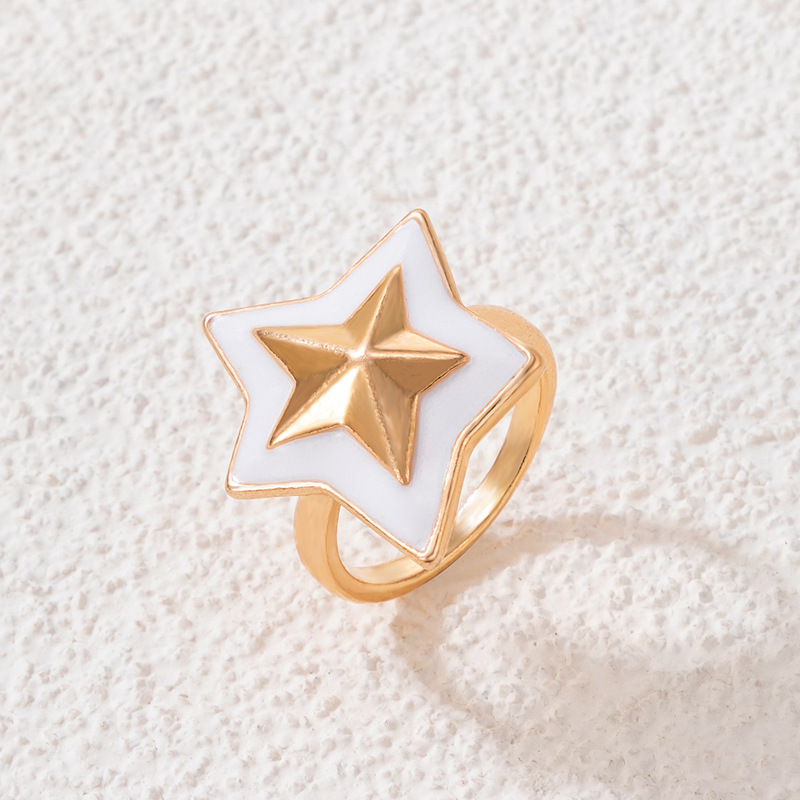 fashion color drip oil letter star ring rainbow heart single ring