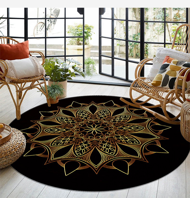 烫金曼陀罗地毯,民族风地毯,地毯民宿,客厅茶几毯,阳台桌椅地垫