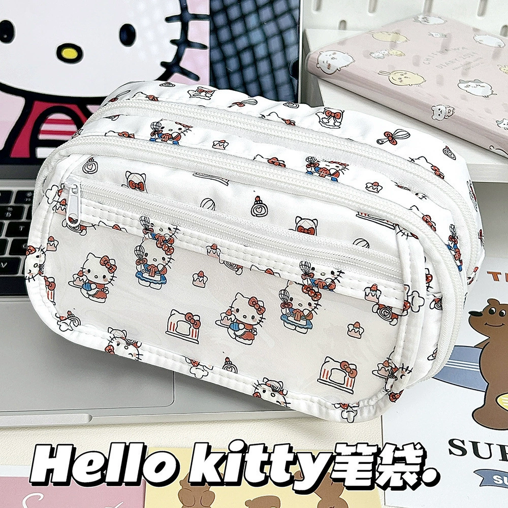 Pencil case (Brand) capacious anime print bag, double-zip organizer with keychain, 0.135 kg