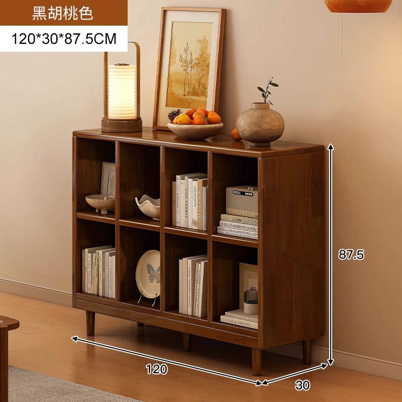 Estantería de madera maciza, cajones de piso a techo, armarios de sala de estar, armarios de rejilla combinados contra la pared, estantes de almacenamiento, estanterías cortas integradas