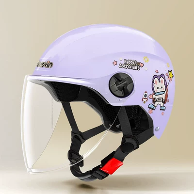 Motosiklet kaskı (dəbilqə) Women's Cute Electric Vehicle Helmet - 806-purple-space-rabbit-transparent-long-mirror-one-size