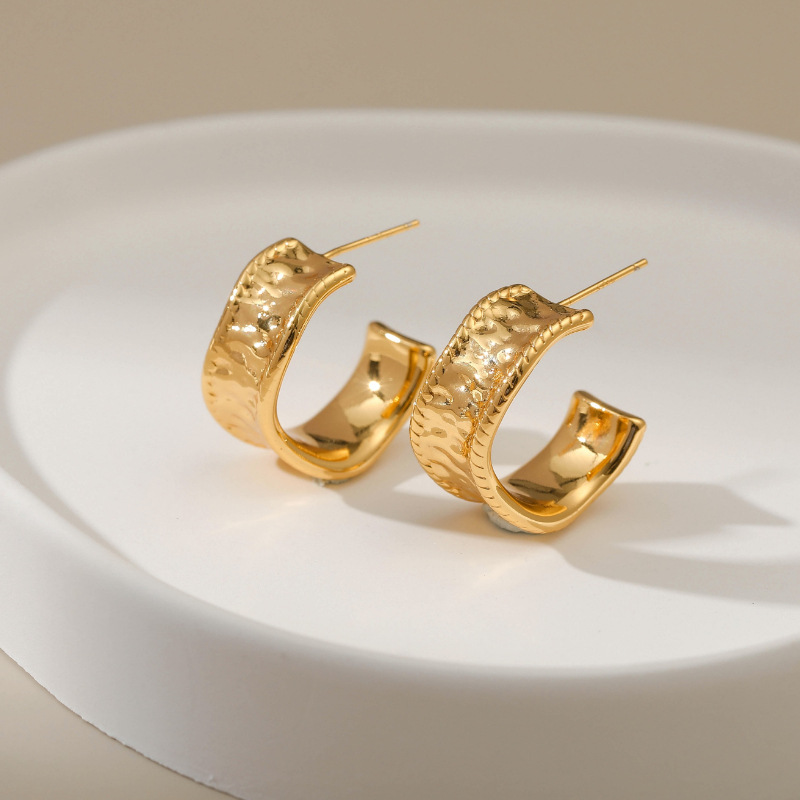 Hip-hop Irregular Copper-plated 18k Gold Earrings Retro Matte Earrings display picture 7