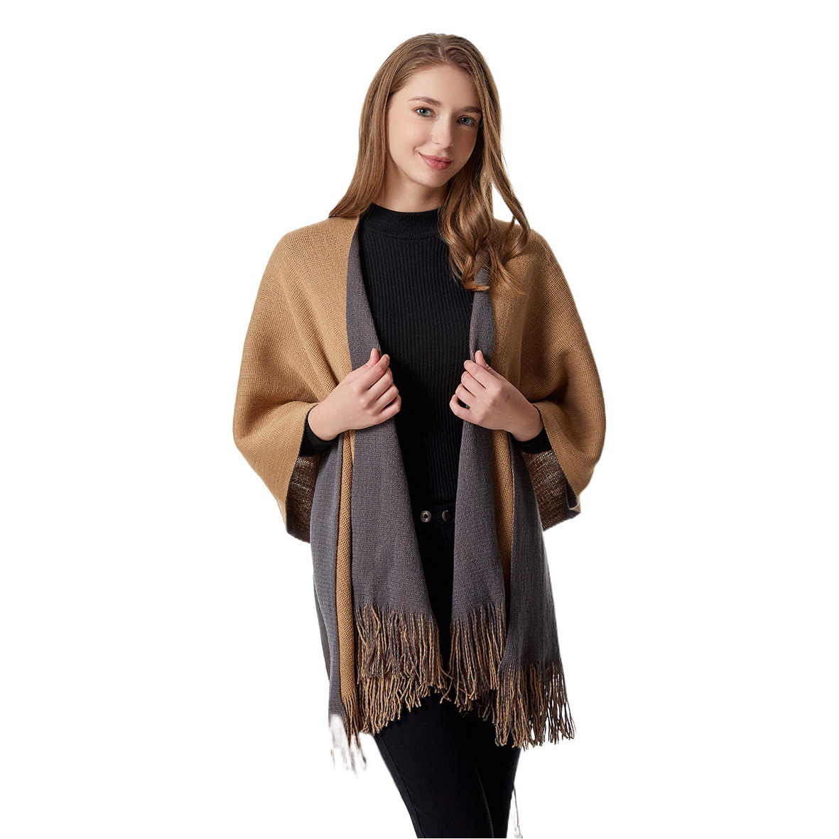 Air conditioning split shawl European and American knitted sleeveless cardigan is a shawl double-sided two-color new warm scarf spot