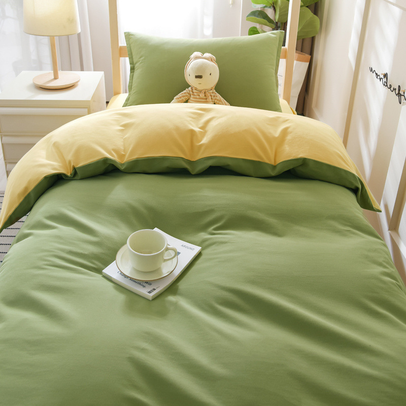 Juego de tres piezas de algodón de color puro, juego de cuatro piezas, dormitorio de estudiantes, cama individual, sábana de algodón, funda de edredón, universal para todas las estaciones