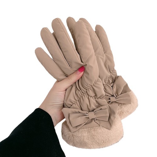 Winter warm gloves for female students, thickened cotton touch-screen down gloves, cycling cold-proof, windproof and velvet ski gloves