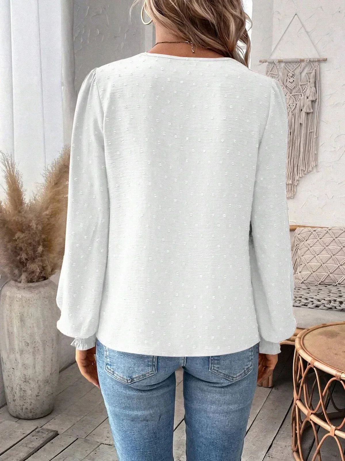 Women's New V-neck Lace Patchwork Long Sleeved Casual Shirt Women's Top_voghion.com