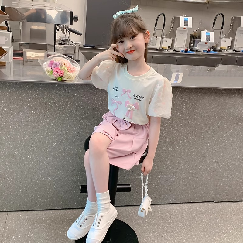 Girls' 2024 New Internet Celebrity Street Fried Children's Summer Clothing, Short Sleeve Two Piece Set_voghion.com
