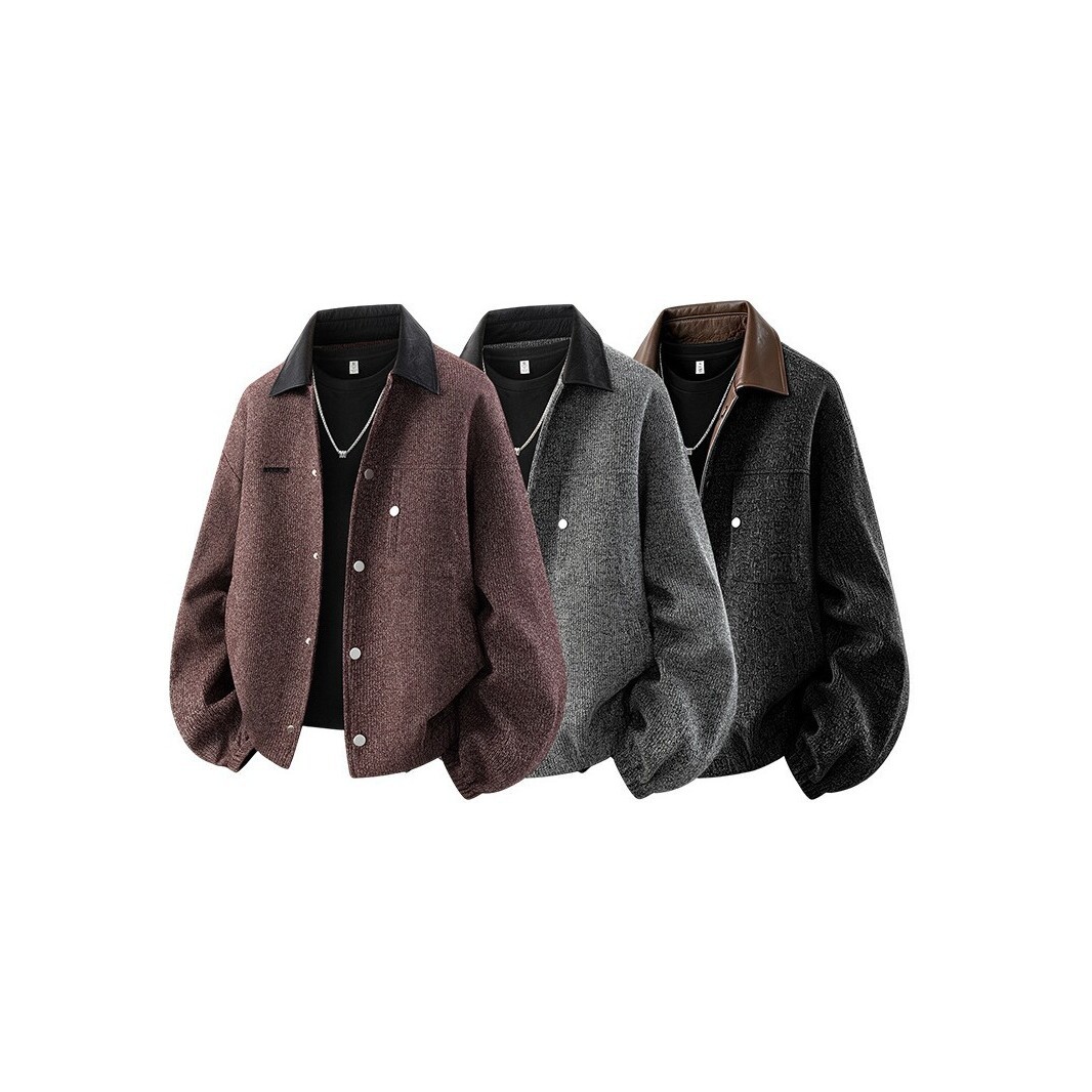 New winter vintage lapel jacket for men, loose-fitting short warm coat, trendy versatile workwear style jacket