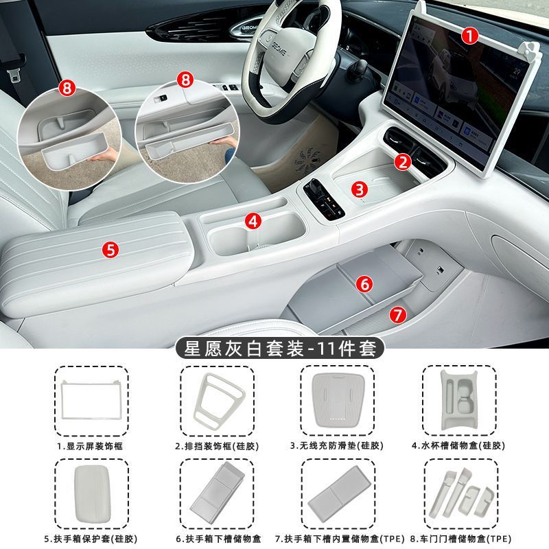 For Voyah Xingyuan, Shiyong Armrest box pad - voyah-xingyuan-center-console-gear-panelarmrest-panel-silicone-pad-gray-white-11