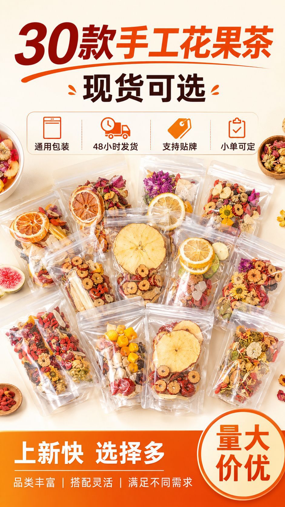 Handmade Fruit and Flower Tea Bags 30 Blends Pineapple Strawberry Coconut Tea 20g Brew in Teapot or Kettle overview