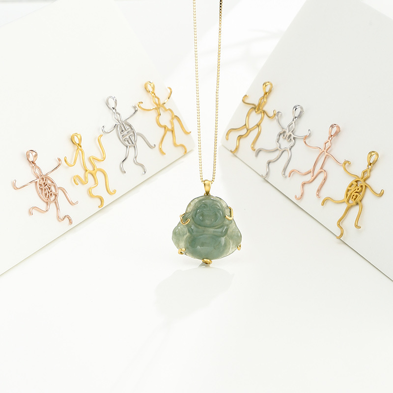 S925 colgante de plata titular vacío de los hombres y las mujeres irregular forma colgante titular vacío con incrustaciones de cera de abejas Jade Buda titular de plata