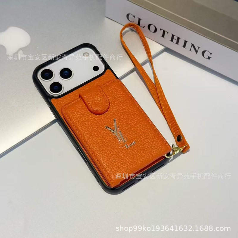 简约卡包荔枝纹皮质手机壳轻奢适用iPhone17Promax苹果手机保护套|undefined