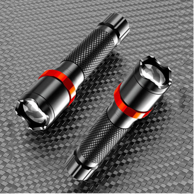 強光迷妳手電筒多功能紅圈手電可充電戶外遠射伸縮變焦戶外應急燈