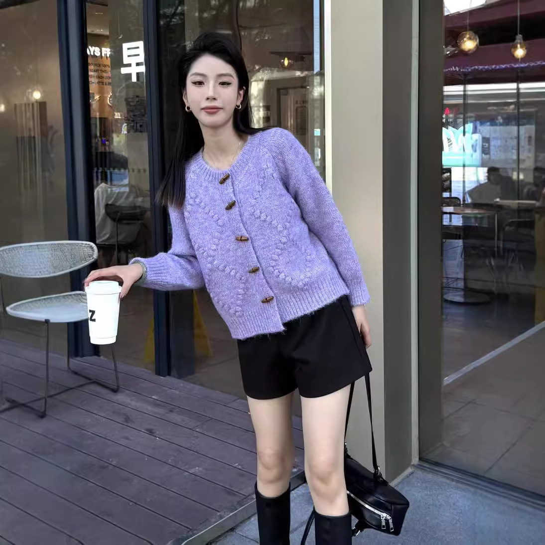 24 invierno Puyuan otoño invierno suéter 2024 nuevo retro corn de buey hebilla jersey suelto
