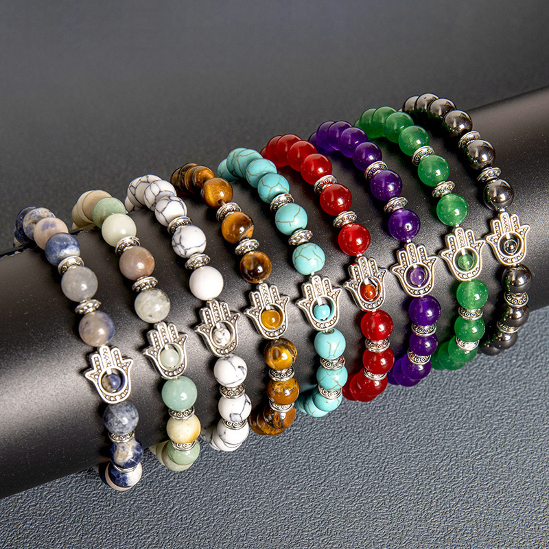 Cross-border Devil Eye Bracelet for Fatima Palm White Pine Green Gold Tiger Eye Volcanic Stone Men's Bracelet Cross-border Devil Eye Bracelet for Fatima Palm White Pine Green Gold Tiger Eye Volcanic Stone Men's Bracelet