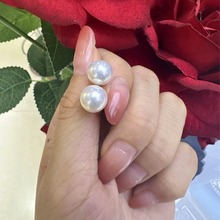 银生珍珠 纯银耳钉 9-10mm 微瑕 厂家直发