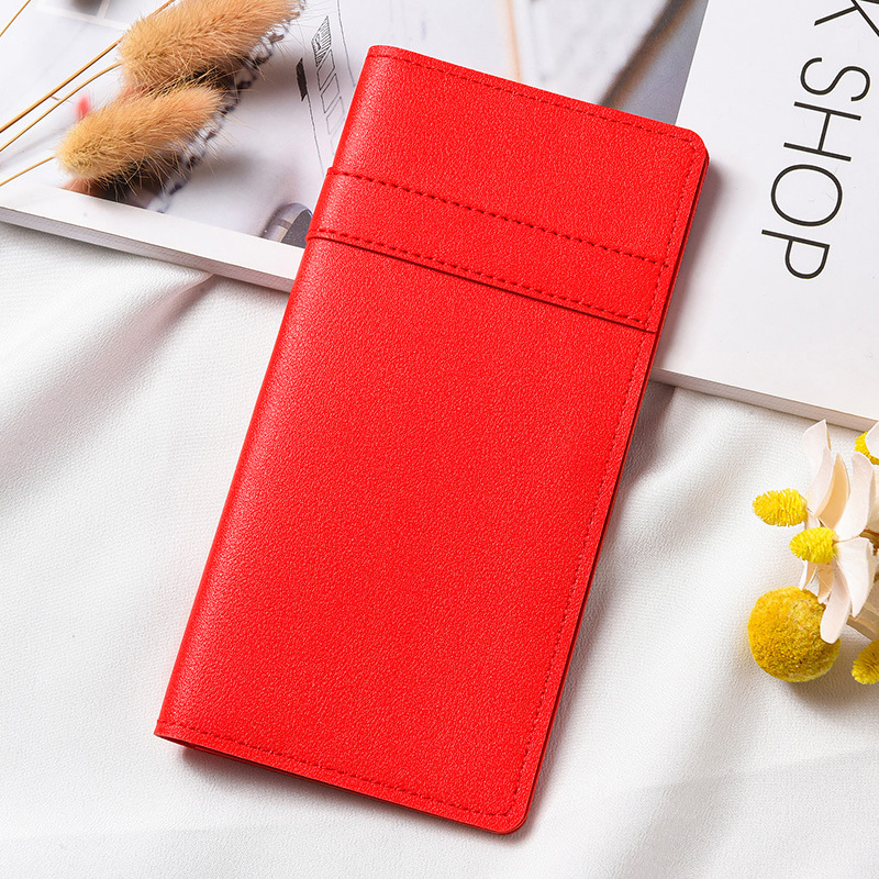 Cartera larga de color liso con diseño de patchwork para mujer, bolso de mano ligero con cierre, tarjetero con múltiples ranuras para tarjetas, cartera de cuero versátil y moderna.