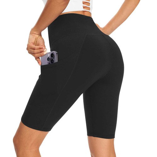 New European and American Women's Yoga Pants, High-Waisted Hip-Lifting Sports Cropped Pants, Solid Color Shorts with Side Pockets